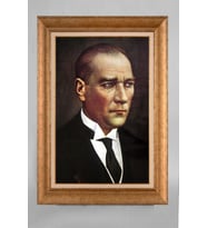 Altın Varaklı Çerçeveli Paspartulu Atatürk Tablo a480 (Gold)