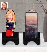 BK Gift Kişiye Özel Kadın Karikatürlü Ahşap Biblo Telefon Standı-12