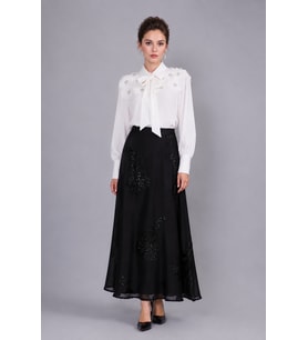 Kadın Payet İşlemeli Şifon Etek Y26-50591 - Siyah