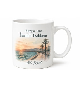 İzmir Kordon Esintili Baskılı Kupa Bardak Hediye Porselen Mug
