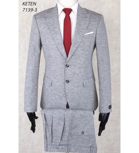 Keten Pileli Pantolon  Slim Fit Sivri  Yaka-Çift Yırtmaç Fileli Astar Drop 6  Takım Elbise