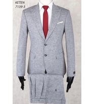 Keten Pileli Pantolon  Slim Fit Sivri  Yaka-Çift Yırtmaç Fileli Astar Drop 6  Takım Elbise (Gri)