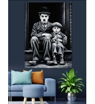 Charlie Chaplin ve Çocuk Dekoratif Kanvas - Mdf Ahşap Tablo