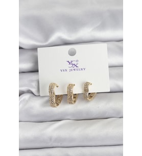 Gold Renk Pirinç Zirkon Taşlı Kalpli Kadın Küpe - TJ-BKP11346