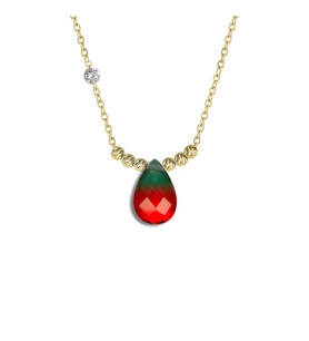 Demas Gold  Pirlanta 14 Ayar Altin Dorikalı Rainbow Ruby Renkli Damla Taşlı Kolye (Sarı)