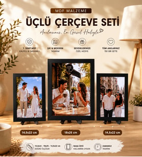 Kişiye Özel Üçlü Ahşap MDF Fotoğraf Çerçevesi büyük