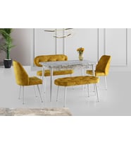 AY MASA VE SANDALYE BENCH TAKIMI, AÇIK HARDAL BEYAZ, 120x70
