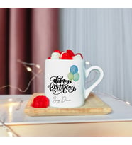 Happy Birthday Tasarımlı Ahşap Tabaklı Kişiye Özel Türk Kahvesi Fincanı