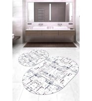 Dijital Baskılı Kaymaz Taban Yıkanabilir Oval 2'li Klozet Takımı Banyo Paspası NOKZ-HY-1004 (Beyaz)