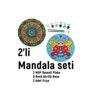 2'li Mandala Boyama Seti- Okul-aile Etkinliği-2 Ham Mdf Plaka, 6 Renk Boya,2 Fırça Model-38
