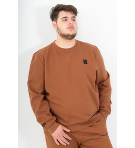 Maraton Büyük Beden Erkek Bisiklet Yaka Taba Sweatshirt