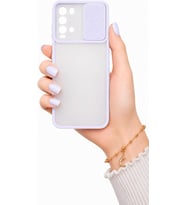 Xiaomi Redmi Note 9 4G ile uyumlu Kılıf Slayt Sürgülü Arkası Buzlu Lensi Kapak - Lila
