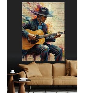 Gitar Çalan Adam Dekoratif Kanvas - Mdf Ahşap Tablo