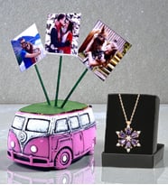Size Özel Premium Hediye Seti Gerçek Ametist Taşlı Lotus Kolye ve 3 Fotoğraflı Vosvos Saksı (Model 1)