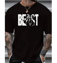 Erkek Baskılı Tişört Kısa Kol Bisiklet Yaka Oversize T-Shirt - Siyah