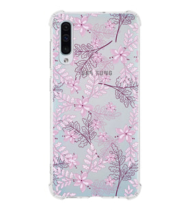 Samsung Galaxy A50 Uyumlu Köşe Korumalı Antişok Kapak Floral Pudra Tasarımlı Şeffaf  Kılıf
