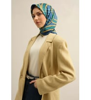 Armine Tivil İpek Eşarp 9333-80 Mavi Karışık Desen
