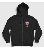 Presmono Unisex Siyah Phoenix Rising Deep Purple Fermuarlı Kapüşonlu Sweatshirt 60758tt