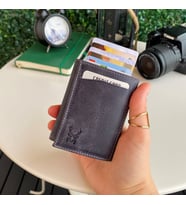 Modica Pescol - Hakiki Deri RFID Korumalı Otomatik Mekanizmalı Akıllı Kartlık/Cüzdan (Gri)