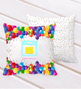 BK Gift Kişiye Özel Tarihli Doğum Günü Tasarımlı Balon Desenli Dekoratif Kırlent Yastık-6 (Beyaz)
