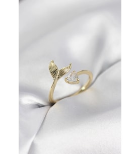 Balık Kuyruğu Model Gold Renk Zirkon Taşlı Kadın Yüzük 5886