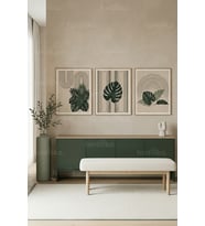 Modern Botanik Geometrik Desenli 3’lü Ahşap Çerçeveli Tablo Seti