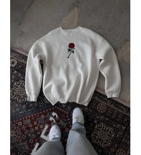 Unisex Bisiklet Yaka Ön Ve Arka Baskılı SweatShirt - Beyaz