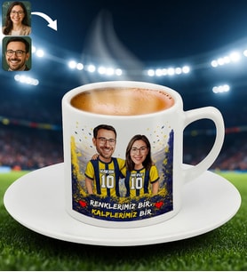 BK Gift Kişiye Özel İsimli Sarı-Lacivert Sevgili Tasarımlı Türk Kahvesi Fincanı-1, Doğum Günü Hediyesi, Taraftar Hediyesi