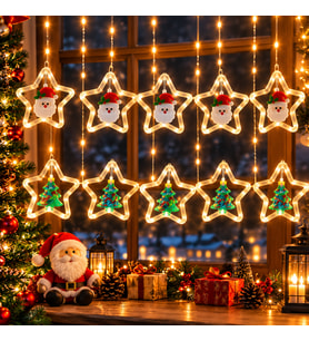 YÜKSEK KALİTE 3.20 METRE GÜN IŞIĞI NOEL SALKIM LED IŞIK 10 DAL YILDIZLI NOEL BABA ÇAM AĞACI FİGÜRLÜ