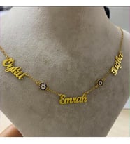 İsimli Nazar Boncuklu 24 Ayar Has Altın Kaplama  Gümüş Kolye