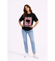 The Beast Inside Me Baskılı Unisex Oversize Tişört Siyah Kedi Grafik Tasarım %100 Pamuk Streetwear Tişört