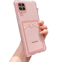 Teknomoda Samsung Galaxy A12 Kılıf Kartlıklı Anti Şok Korumalı Şeffaf Silikon Pembe