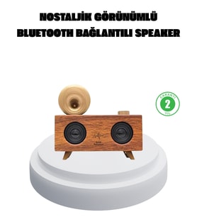 Çift Hoparlörlü Gramofon Speaker – Fm Radyo, Usb, Sd Kart Aux Girişli