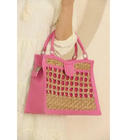 ÇITIR DESENLİ FUŞYA HASIR ÇANTA (Pembe)