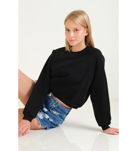 Giyim Dünyası Kadın 3 İp Şardonlu Sıfır Yaka Oversize Sweatshirt Siyah