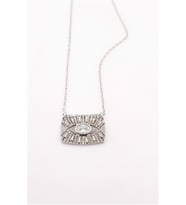 Oval Kesim Taşlı Plakalı Göz Gümüş Kolye (Rose - Yeşil)