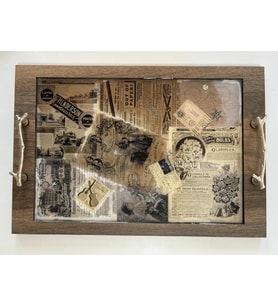 Epoksi Reçine Ahşap Desenli Tepsi - Vintage - Birdie Darling - 27 cm x 40 cm (Çok Renkli)