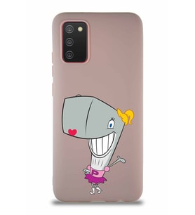 Samsung Galaxy A02S Soft Premier Kapak Pearl Yengeç Tasarımlı Silikon Kılıf - Pudra (Şeffaf)