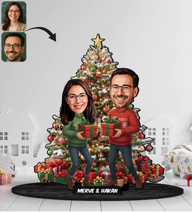 BK Gift Kişiye Özel Sevgili Yılbaşı Tasarımlı Karikatür Biblo -8, Yılbaşı Hediyesi, Yeni Yıl Hediyesi