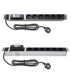 6lı Schuko Grup Priz 19 inç 1U alüminyum profil gövdeli 1X16A sigorta korumalı, DIN 49441 fişli ve onaylı