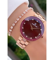 Daniel Klein Kadın Kol Saati – Rose Gold Çelik Kordon – Bordo Taşlı Kadran – Şık Tasarım