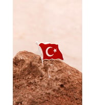 Türk Bayrağı Mineli Gümüş Rozet 34
