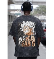 One Piece Monkey D. Luffy Gear 5 Anime Sırt Baskılı Unisex Oversize Eskitme Yıkamalı Tişört