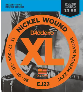 D'Addario EJ22 Nickel Wound Elektro Gitar Tel Seti - 13-56 Jazz Medium (Profesyonel)  Kalın Ölçü, Maksimum Rezonans, Güçlü Orta Frekanslar ve Sert Tansiyon