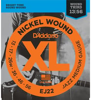 D'Addario EJ22 Nickel Wound Elektro Gitar Tel Seti - 13-56 Jazz Medium (Profesyonel)  Kalın Ölçü, Maksimum Rezonans, Güçlü Orta Frekanslar ve Sert Tansiyon