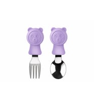 Valkyrie 304 Çelik Panda Bebek Kaşık Çatal SetiSilikon Saplı BPA İçermez Ergonomik Kaymaz Mor