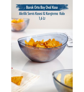 Akrilik Barok Lacivert Orta Boy Oval Meyve & Salata Kasesi & Karıştırma Kabı / 1,6 Lt  (CAM DEĞİLDİR)