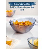 Akrilik Barok Lacivert Orta Boy Oval Meyve & Salata Kasesi & Karıştırma Kabı / 1,6 Lt  (CAM DEĞİLDİR)