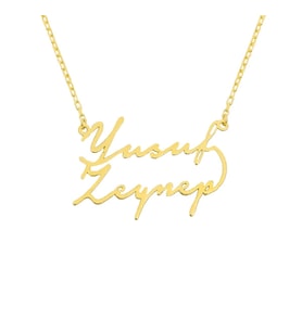 Kişiye Özel 925 Ayar Gümüş Şık Çift İsim Kolye (Gold)