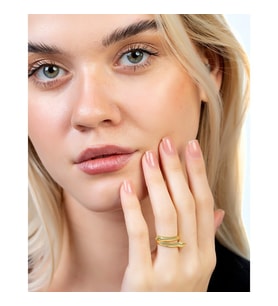 Anne-Bebek Eli Detaylı Gold Renk Free Size 925 Ayar Gümüş Kadın Yüzük